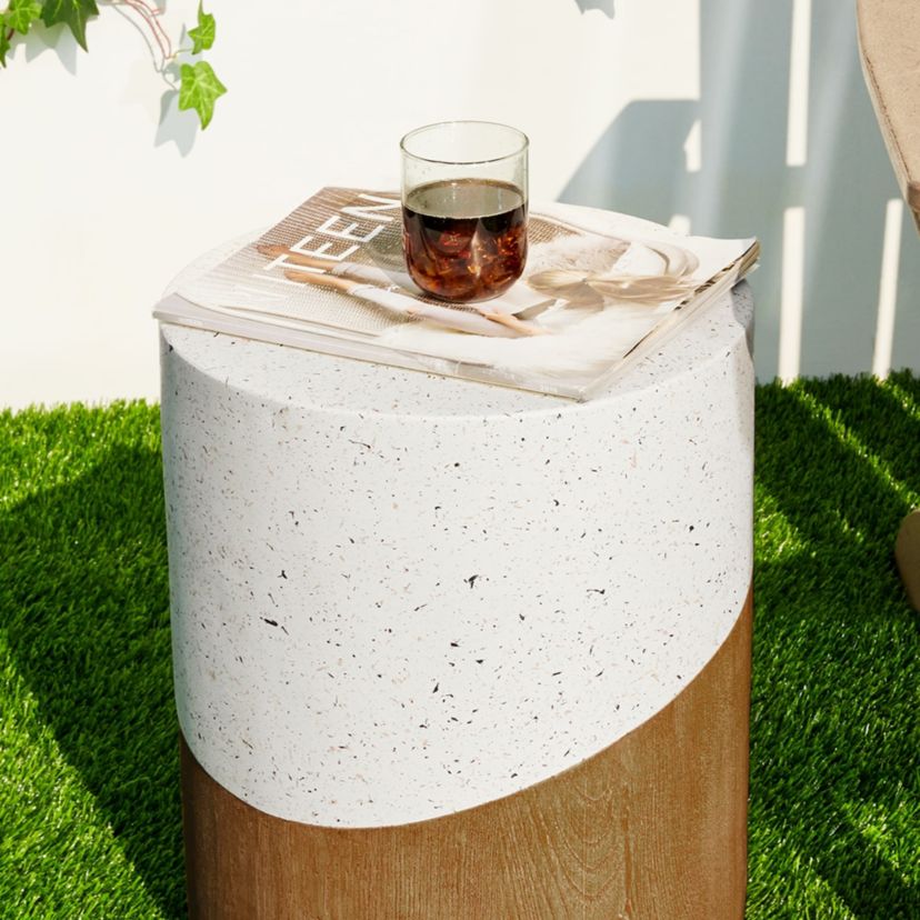 17.25"H Multi-functional MGO Faux Terrazzo and Wood Texture Garden Stool or Plant Stand or Accent Table