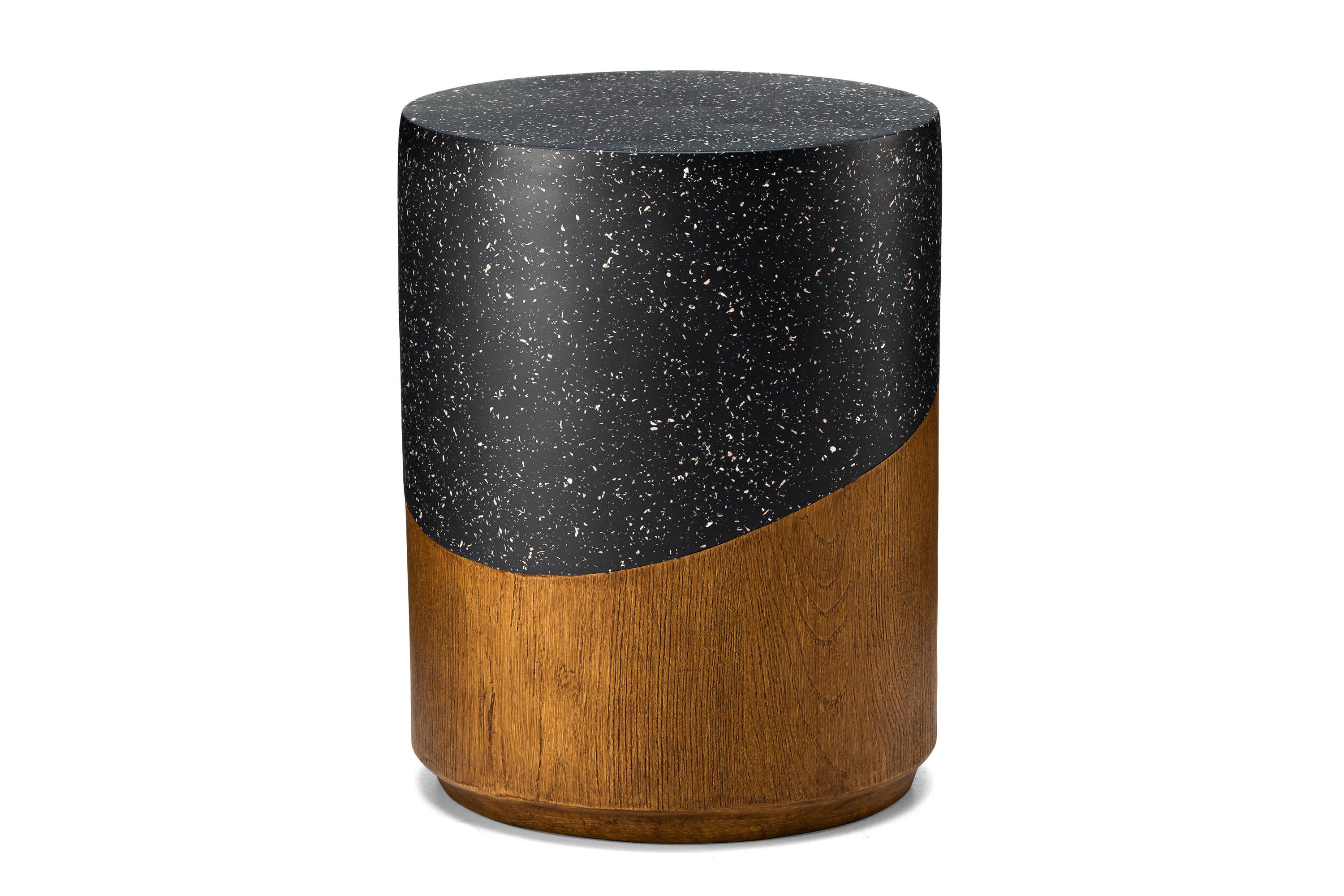 17.75"H Multi-functional MGO Faux Terrazzo and Wood Texture Garden Stool or Planter Stand or Accent Table