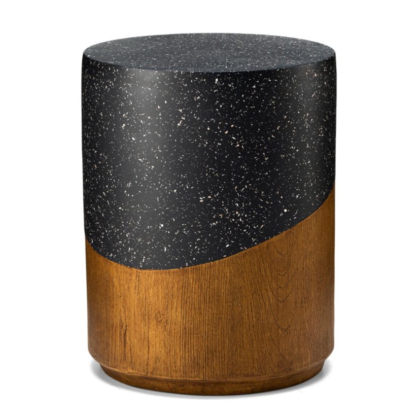 17.75"H Multi-functional MGO Faux Terrazzo and Wood Texture Garden Stool or Planter Stand or Accent Table