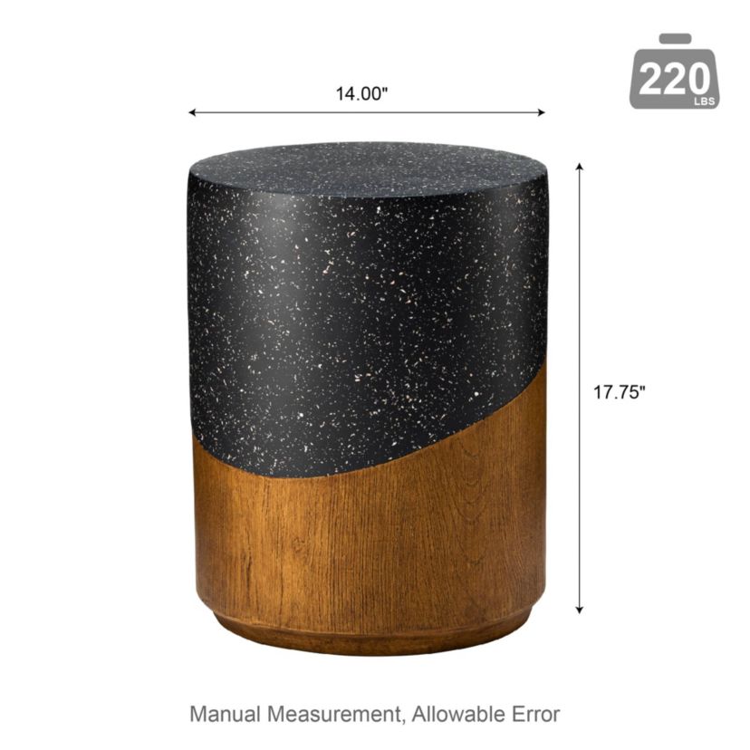 17.75"H Multi-functional MGO Faux Terrazzo and Wood Texture Garden Stool or Planter Stand or Accent Table