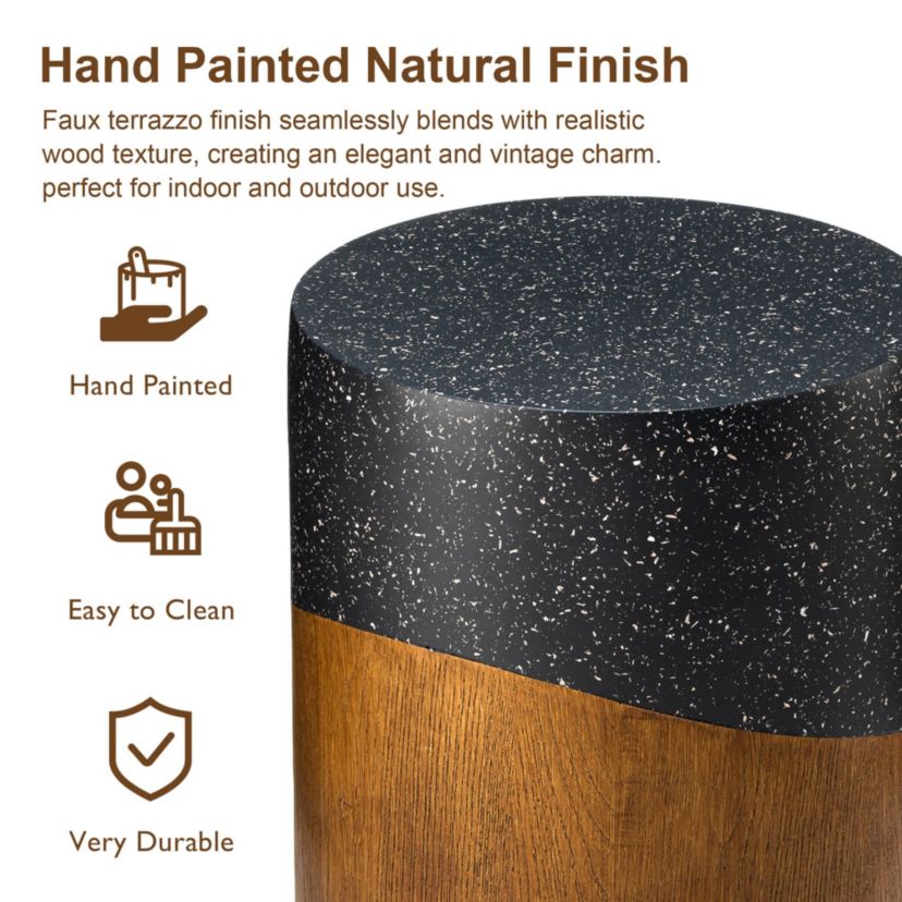 17.75"H Multi-functional MGO Faux Terrazzo and Wood Texture Garden Stool or Planter Stand or Accent Table