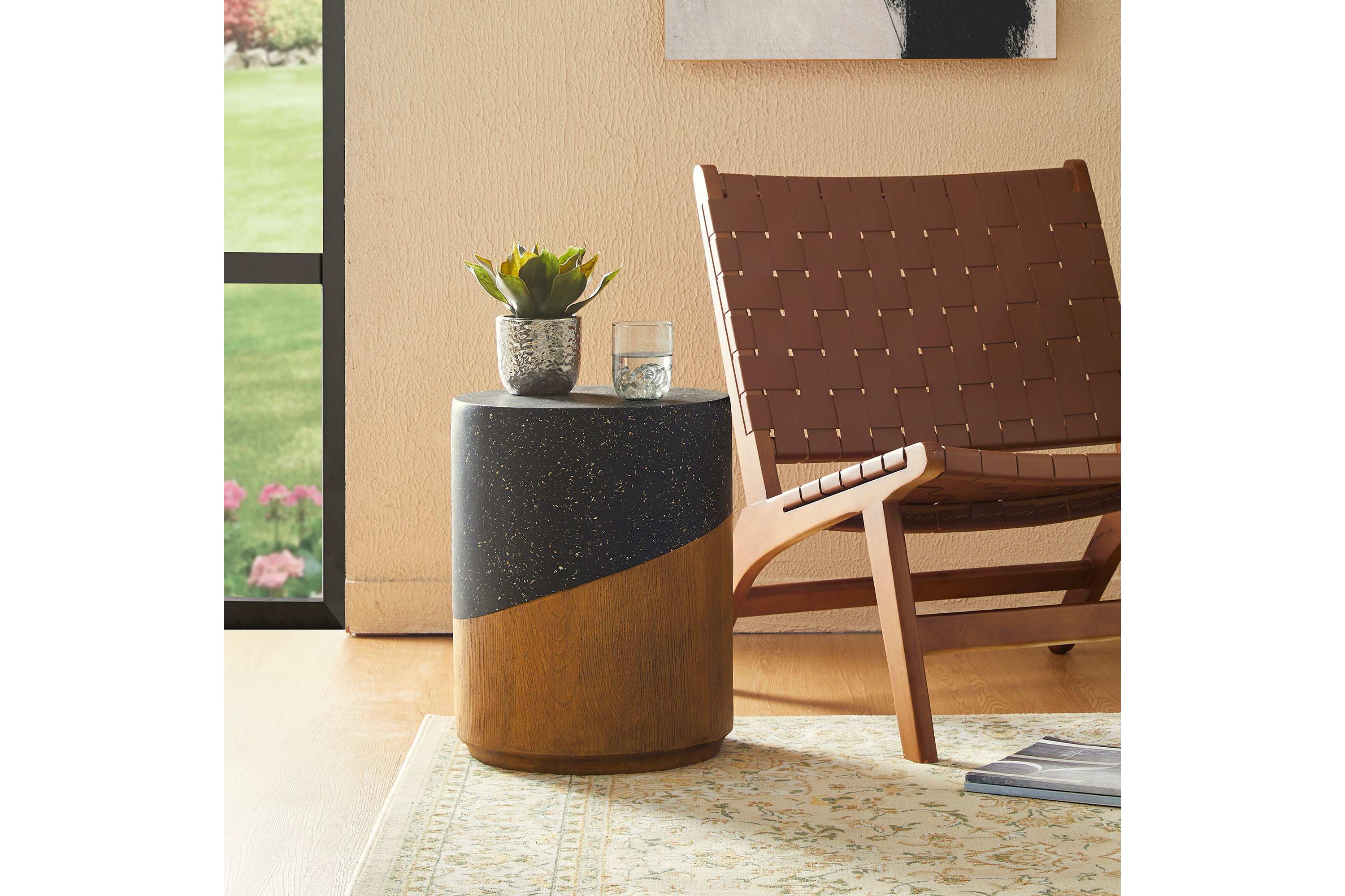 17.75"H Multi-functional MGO Faux Terrazzo and Wood Texture Garden Stool or Planter Stand or Accent Table