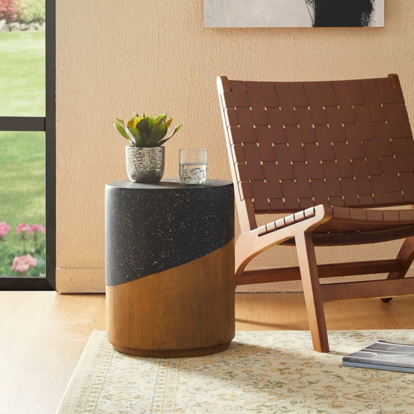 17.75"H Multi-functional MGO Faux Terrazzo and Wood Texture Garden Stool or Planter Stand or Accent Table
