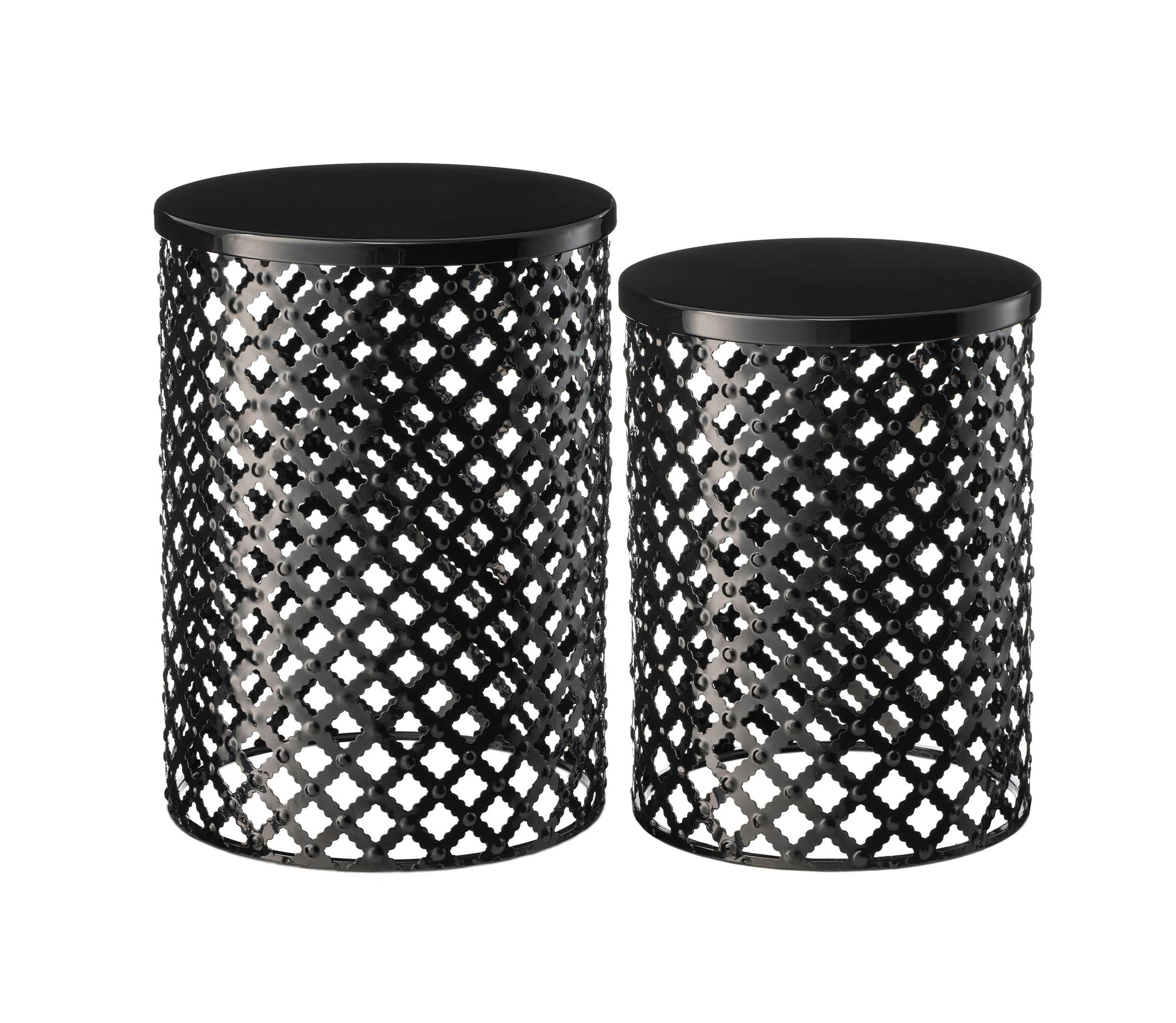 Set of 2 Multi-functional Metal Black Garden Stool or Planter Stand or Accent Table or Side TableL: 14.5"D*19.25"HS: 12.5"D*16.5"HMetal Thickness: 0.5mm