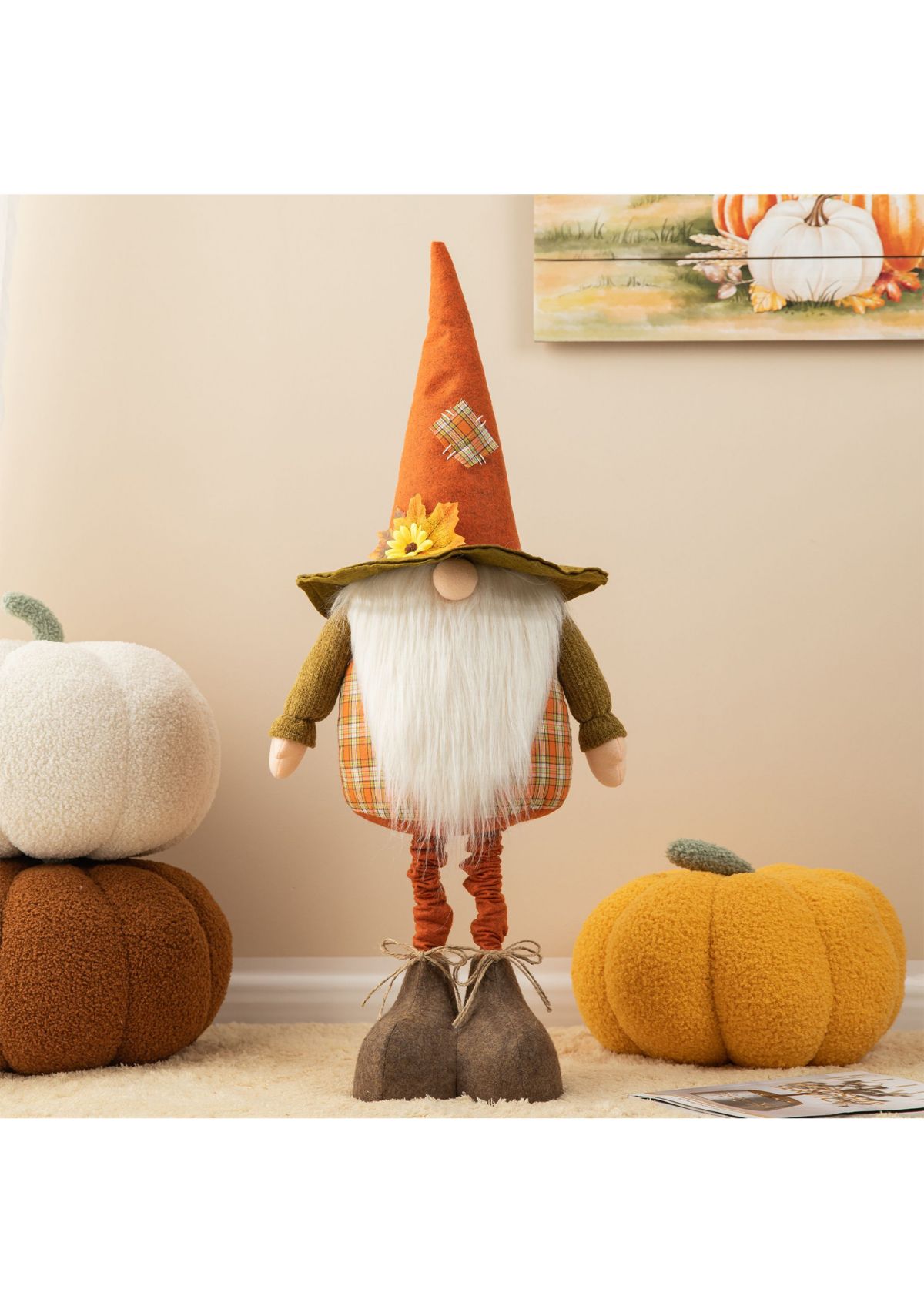 Oversized Telescoped Fabric Fall Gnome Standing Decor