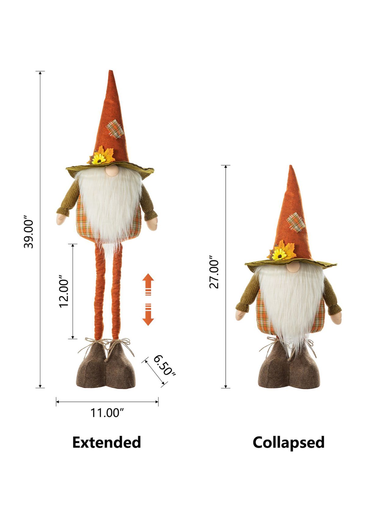 Oversized Telescoped Fabric Fall Gnome Standing Decor