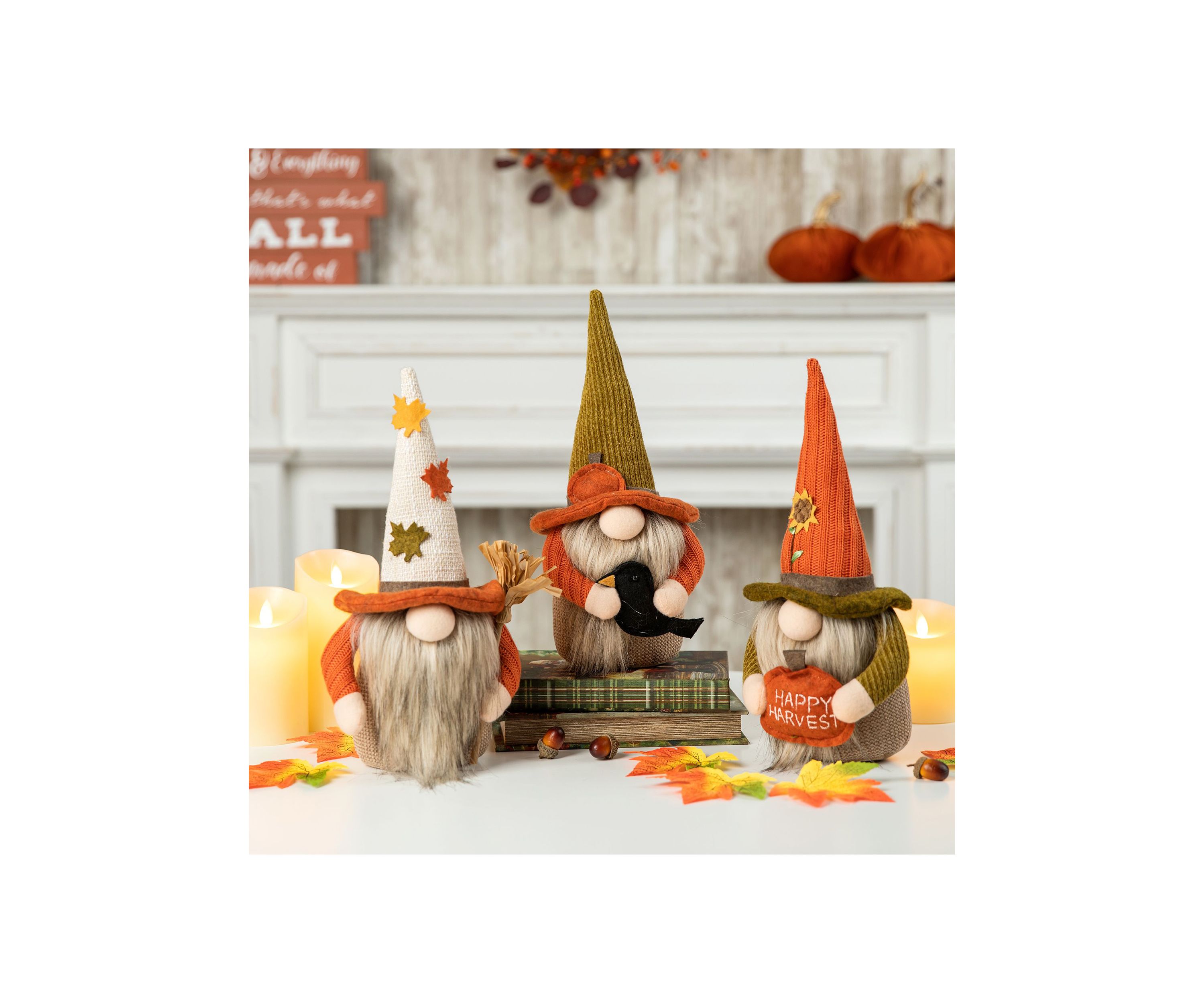 Set of 3 Fall Fabric Gnome