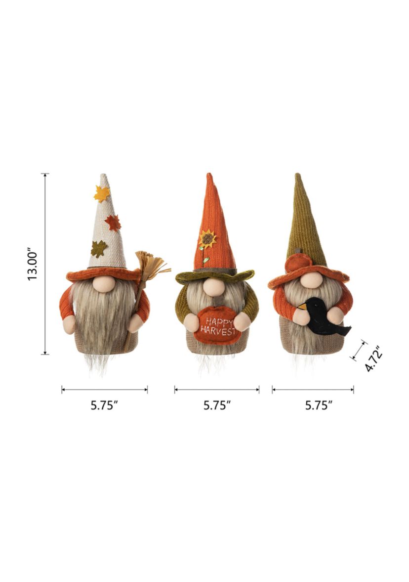 Set of 3 Fall Fabric Gnome