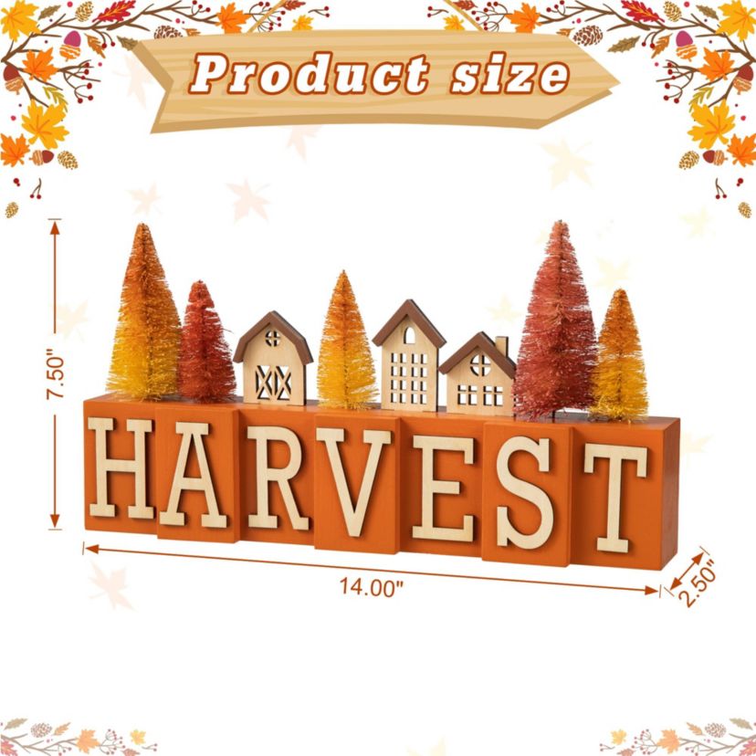 14"L Harvest Wooden House/Brush Trees Table Décor