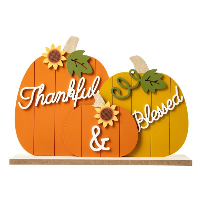 16"L Thanksgiving Wooden Pumpkins Table Decor