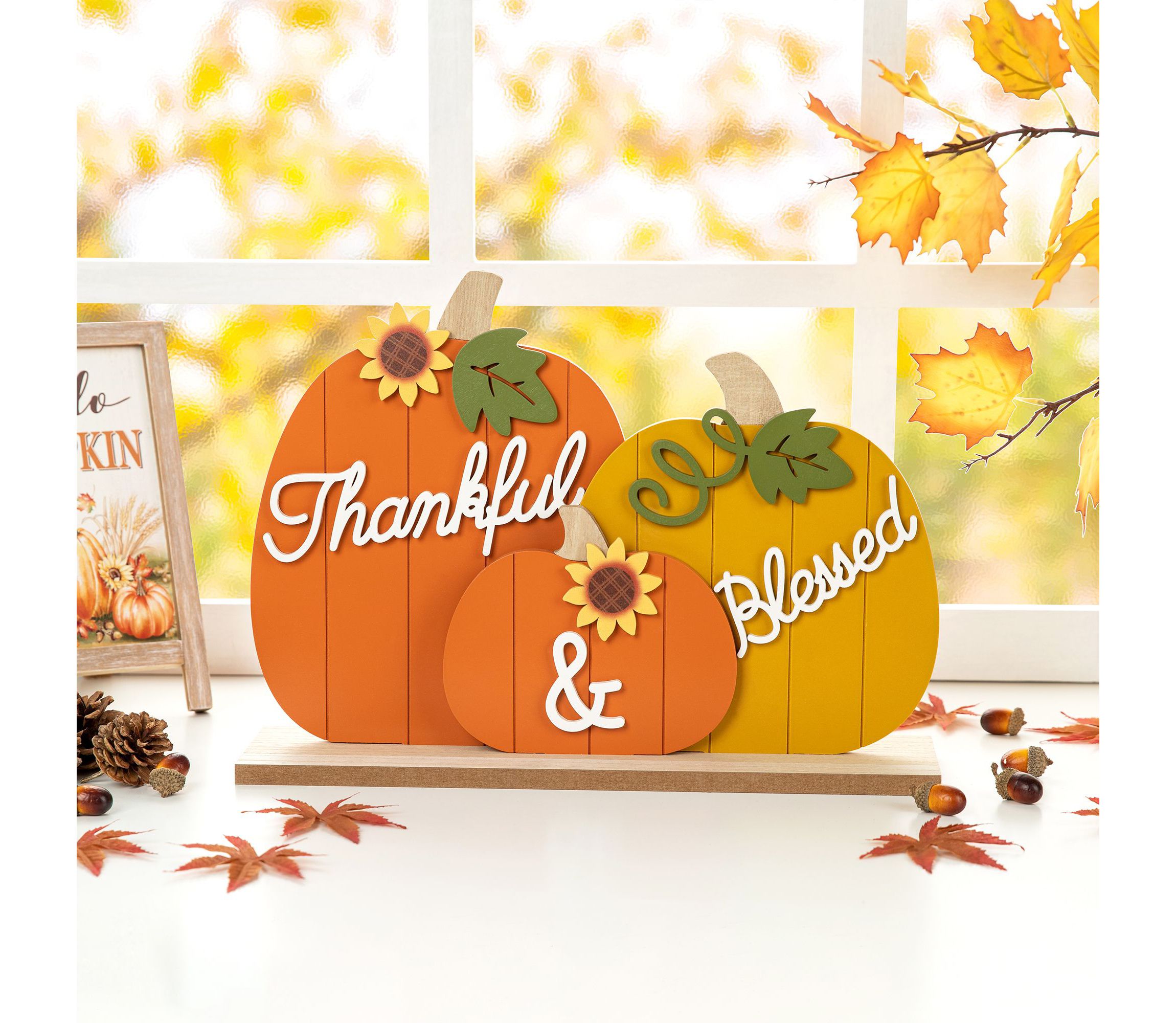 16"L Thanksgiving Wooden Pumpkins Table Decor