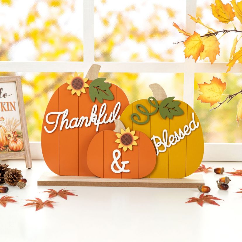 16"L Thanksgiving Wooden Pumpkins Table Decor