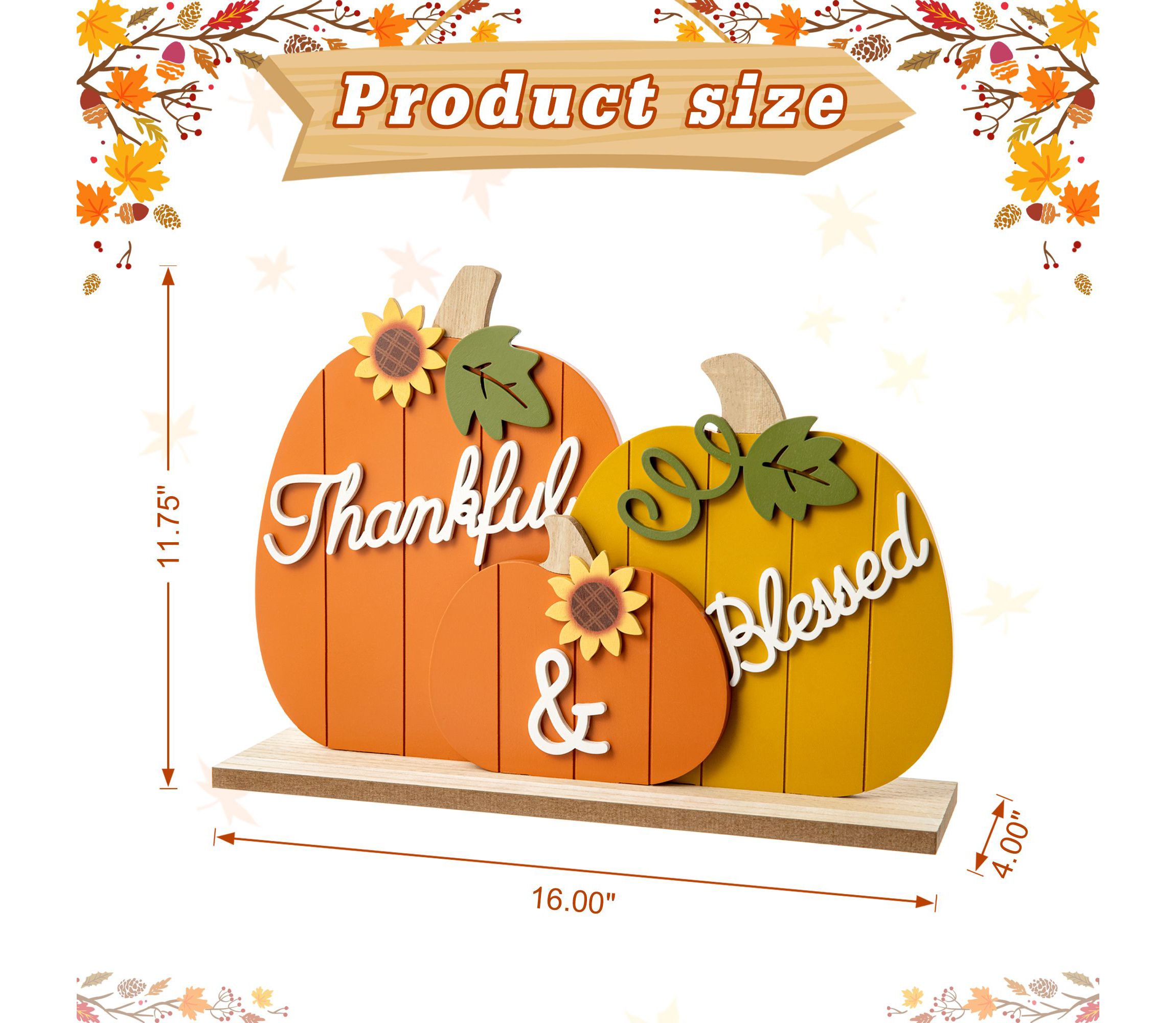 16"L Thanksgiving Wooden Pumpkins Table Decor
