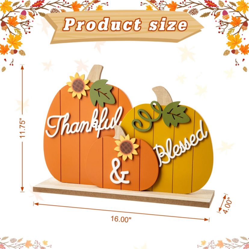 16"L Thanksgiving Wooden Pumpkins Table Decor