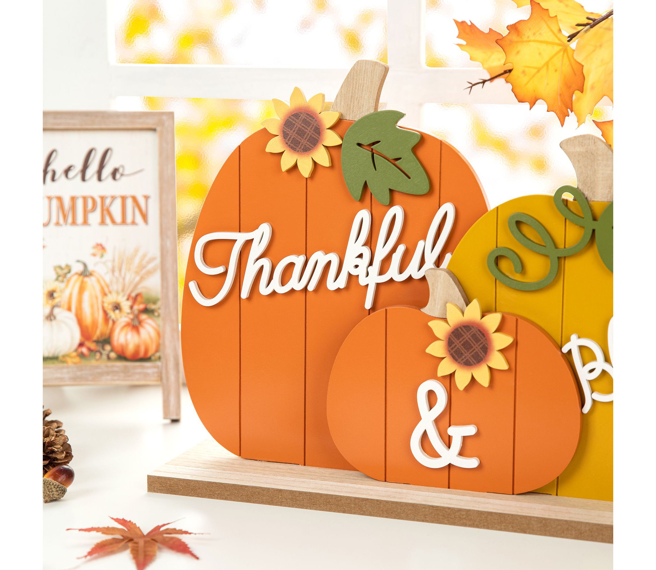 16"L Thanksgiving Wooden Pumpkins Table Decor