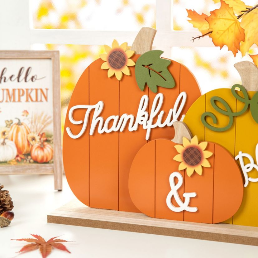 16"L Thanksgiving Wooden Pumpkins Table Decor