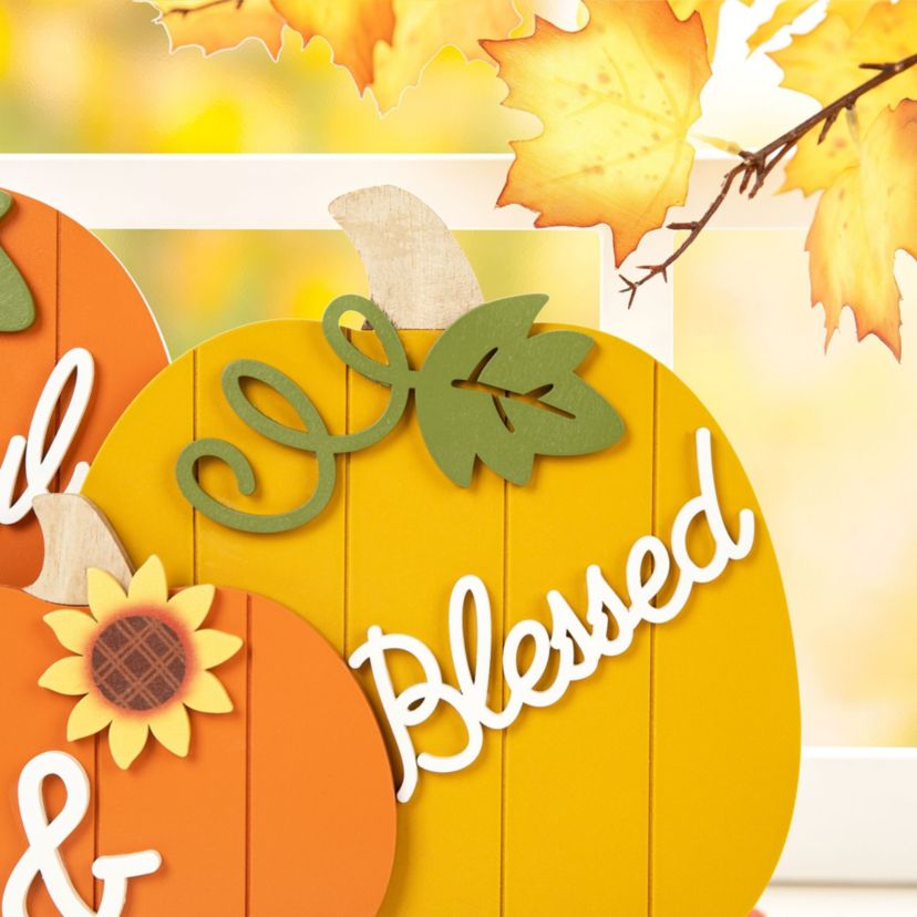16"L Thanksgiving Wooden Pumpkins Table Decor