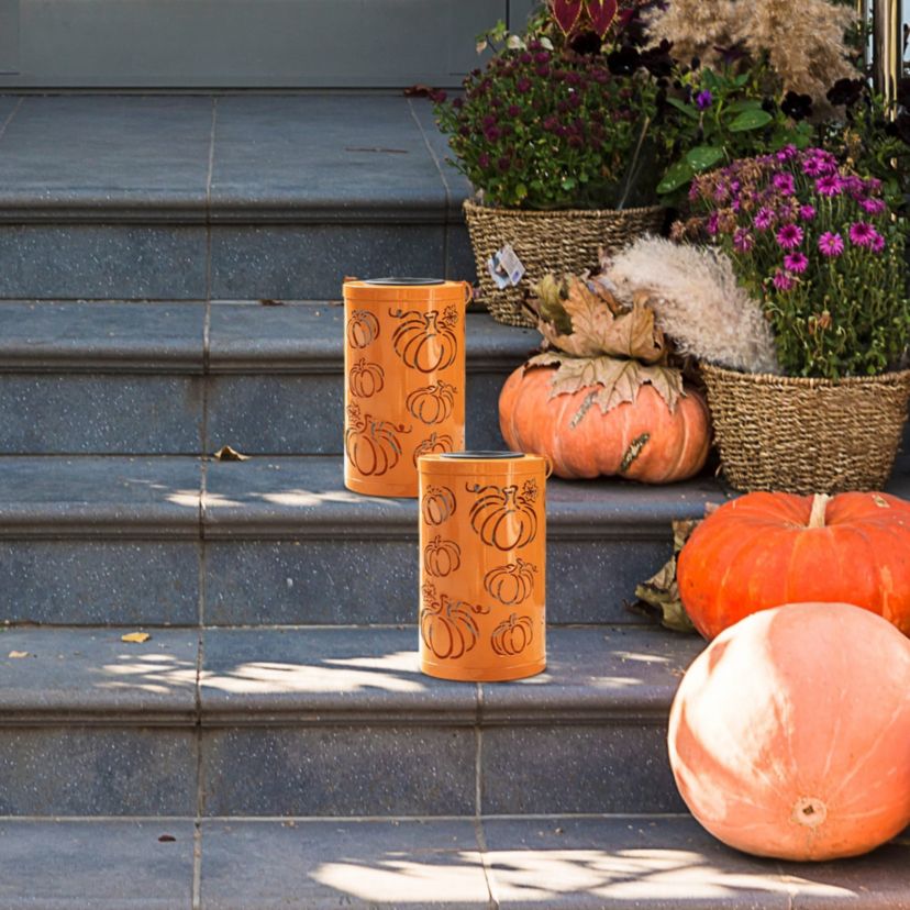10.75"H Fall Metal Pumpkin Solar Powered LED Lantern