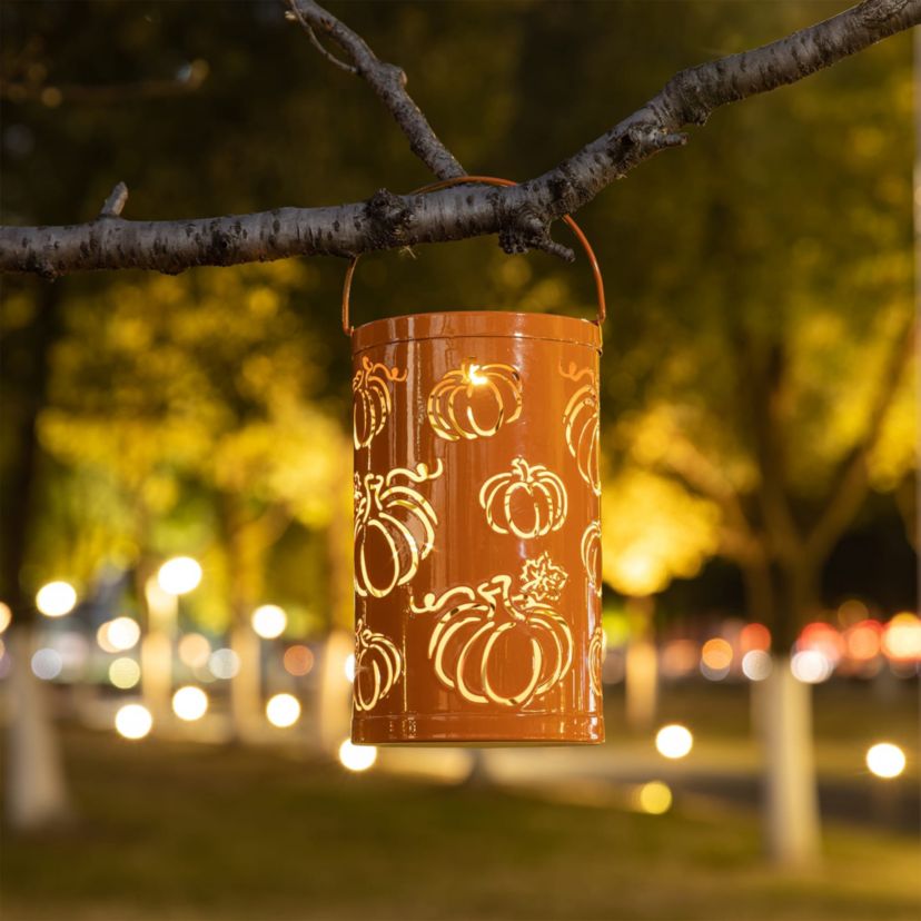 10.75"H Fall Metal Pumpkin Solar Powered LED Lantern