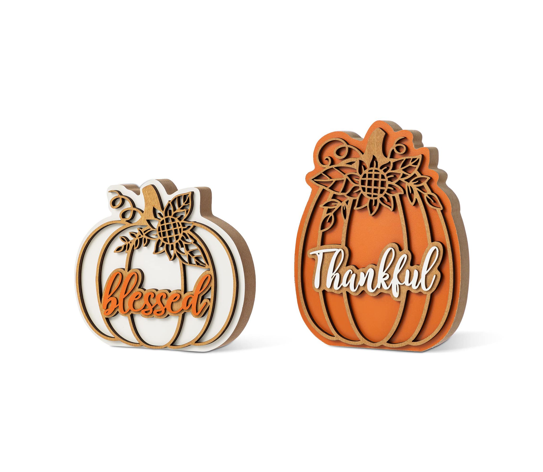 8"H S/2 Thanksgiving Wooden Pumpkin Table Decor