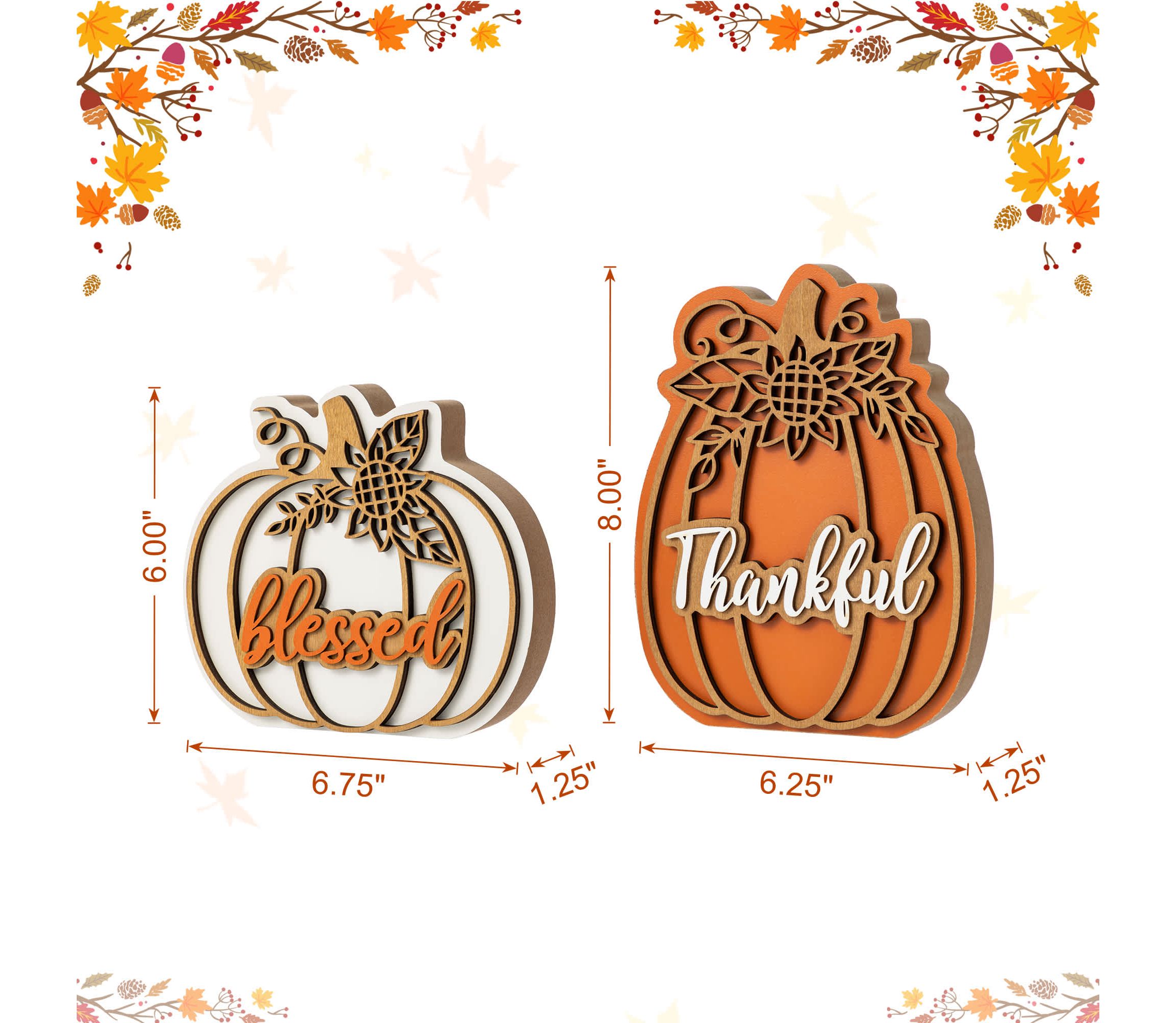 8"H S/2 Thanksgiving Wooden Pumpkin Table Decor