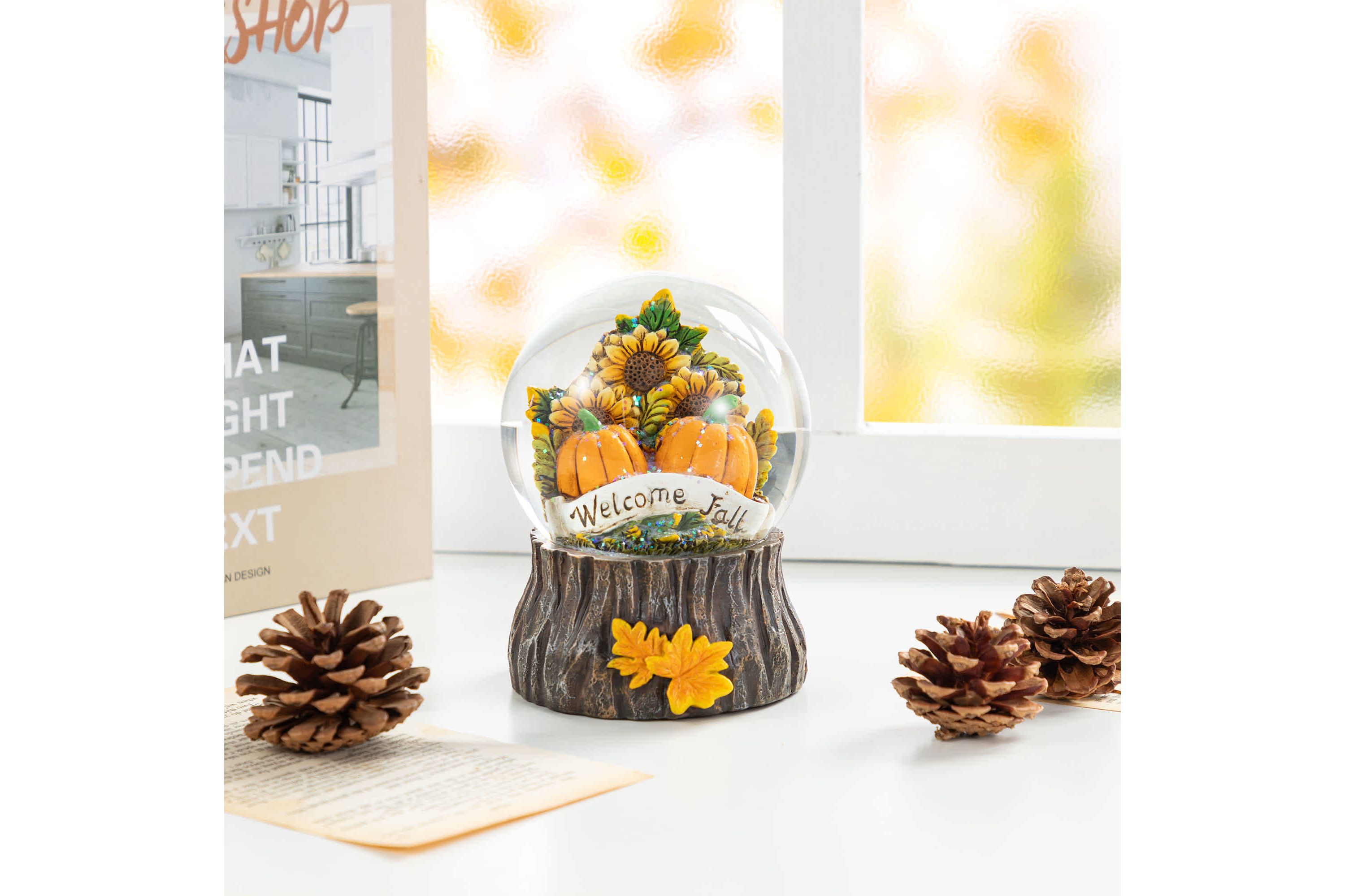 100mm 5.75H Fall Sunflower and Pumpkin Resin Waterglobe