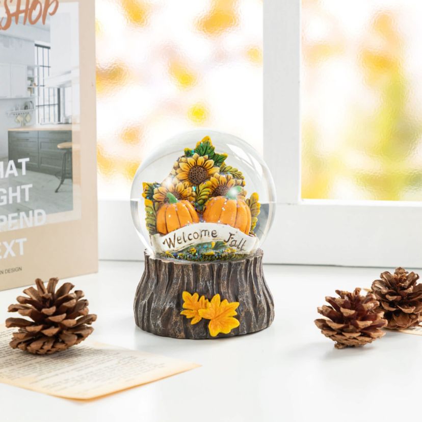 100mm 5.75H Fall Sunflower and Pumpkin Resin Waterglobe