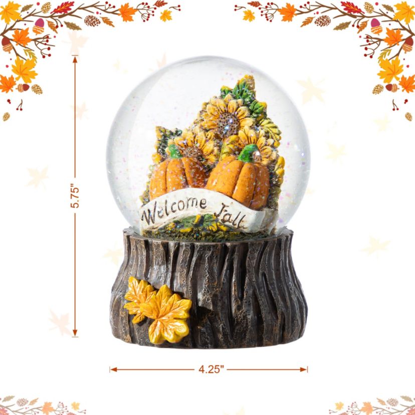 100mm 5.75H Fall Sunflower and Pumpkin Resin Waterglobe