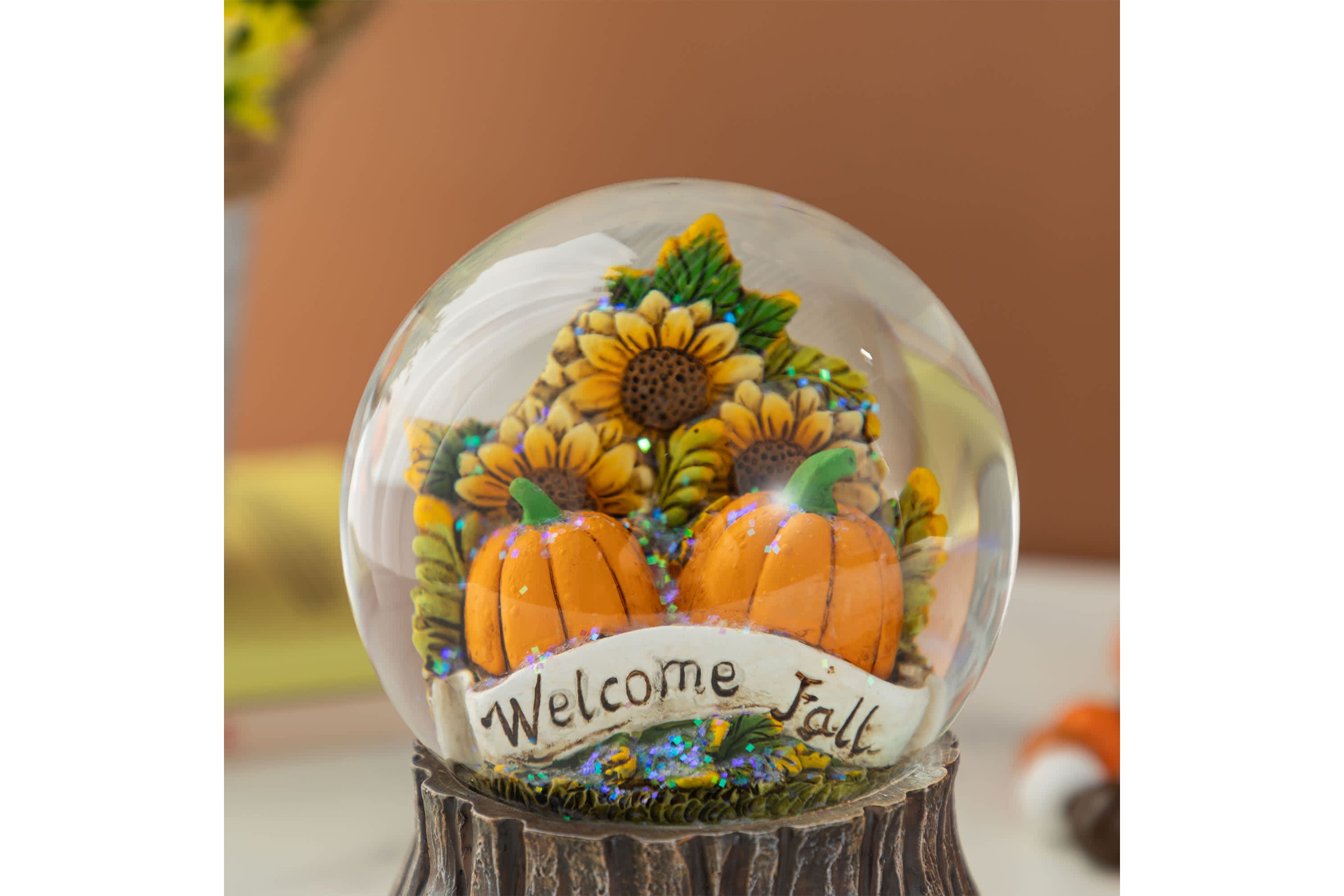 100mm 5.75H Fall Sunflower and Pumpkin Resin Waterglobe