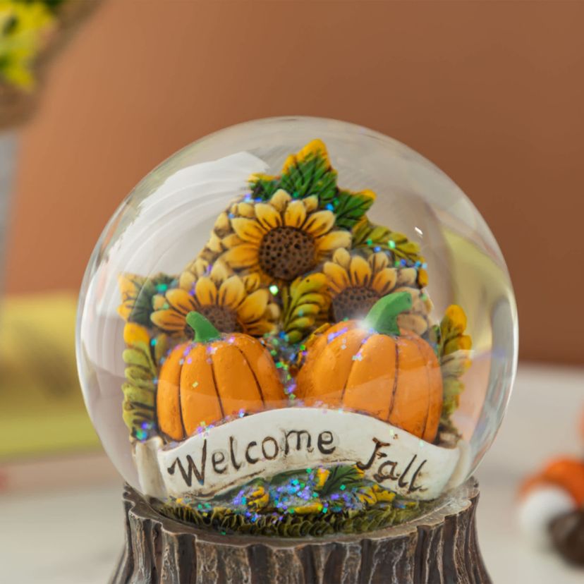 100mm 5.75H Fall Sunflower and Pumpkin Resin Waterglobe