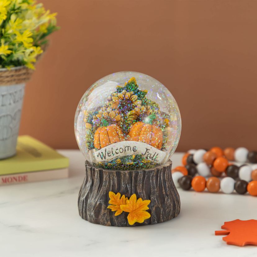 100mm 5.75H Fall Sunflower and Pumpkin Resin Waterglobe