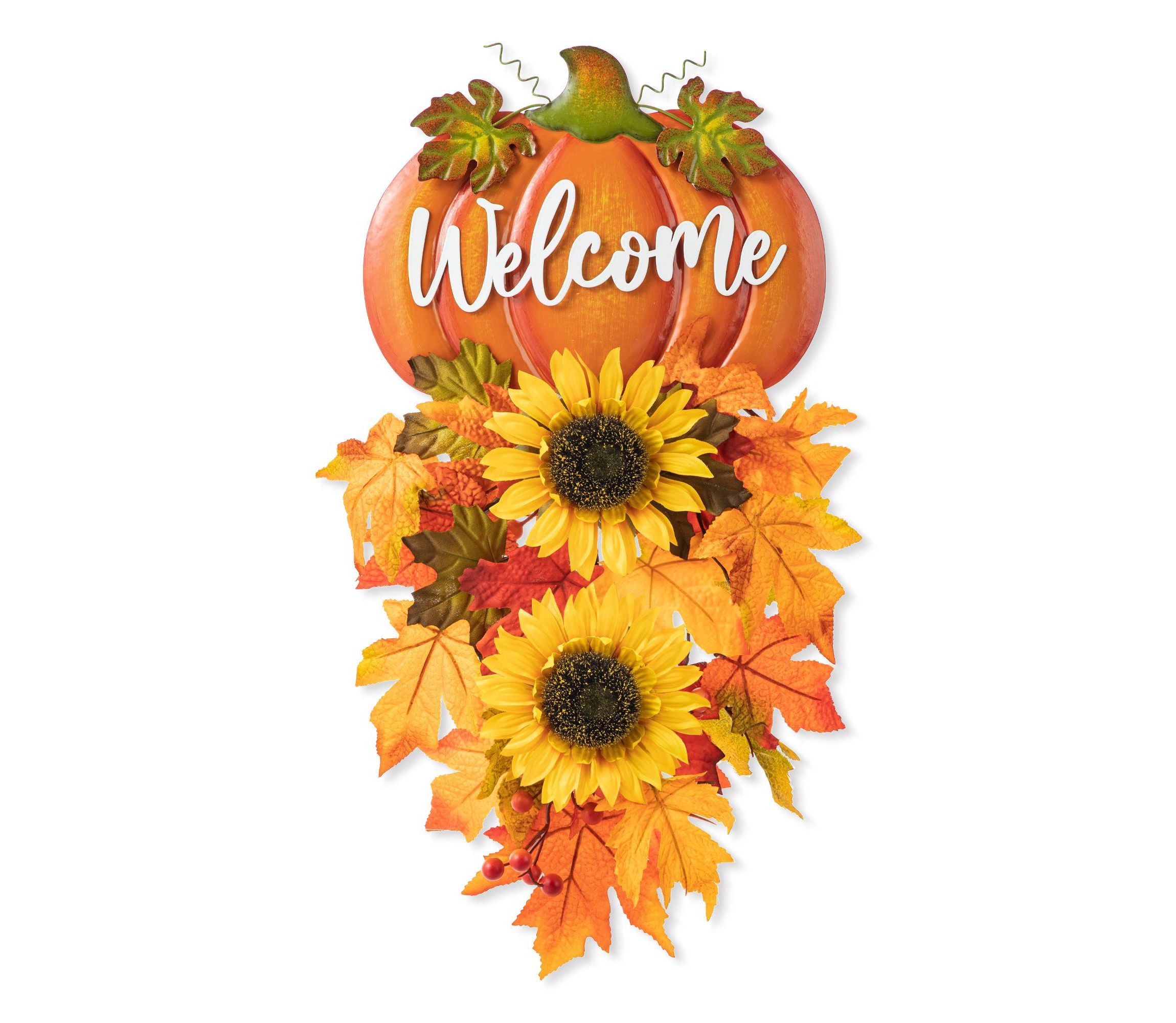 22.5"H Fall Metal Pumpkin & Sunflower Swag Wall Decor