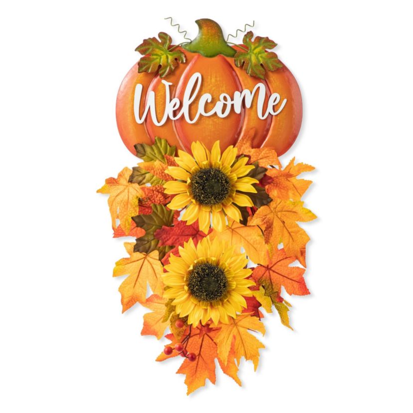22.5"H Fall Metal Pumpkin & Sunflower Swag Wall Decor