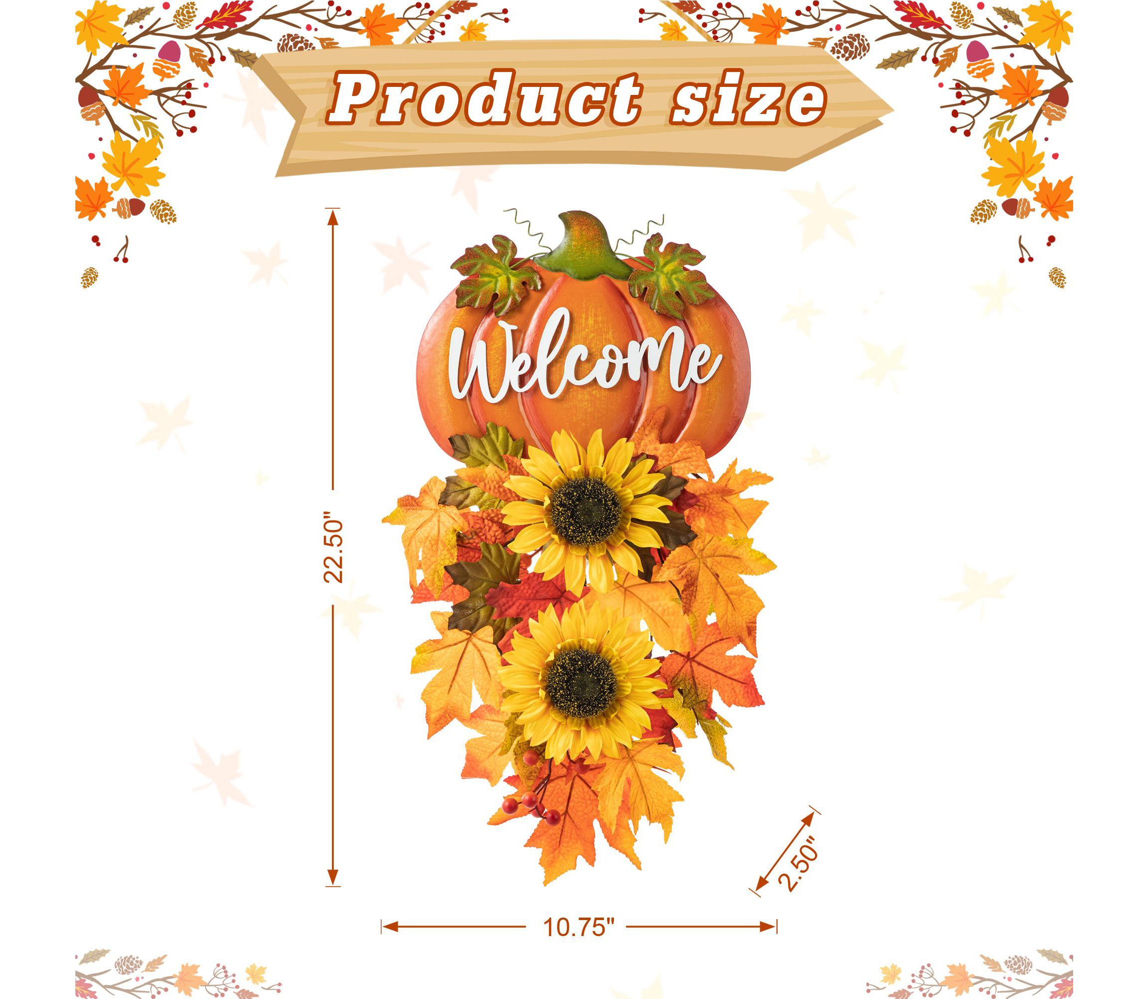 22.5"H Fall Metal Pumpkin & Sunflower Swag Wall Decor