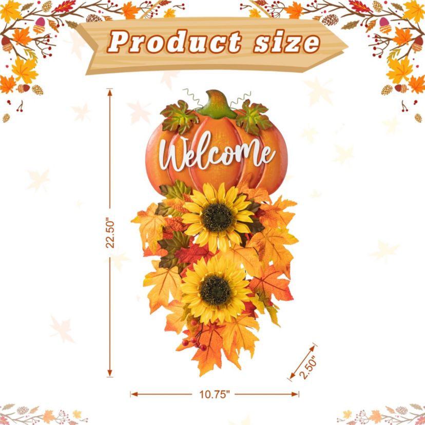 22.5"H Fall Metal Pumpkin & Sunflower Swag Wall Decor