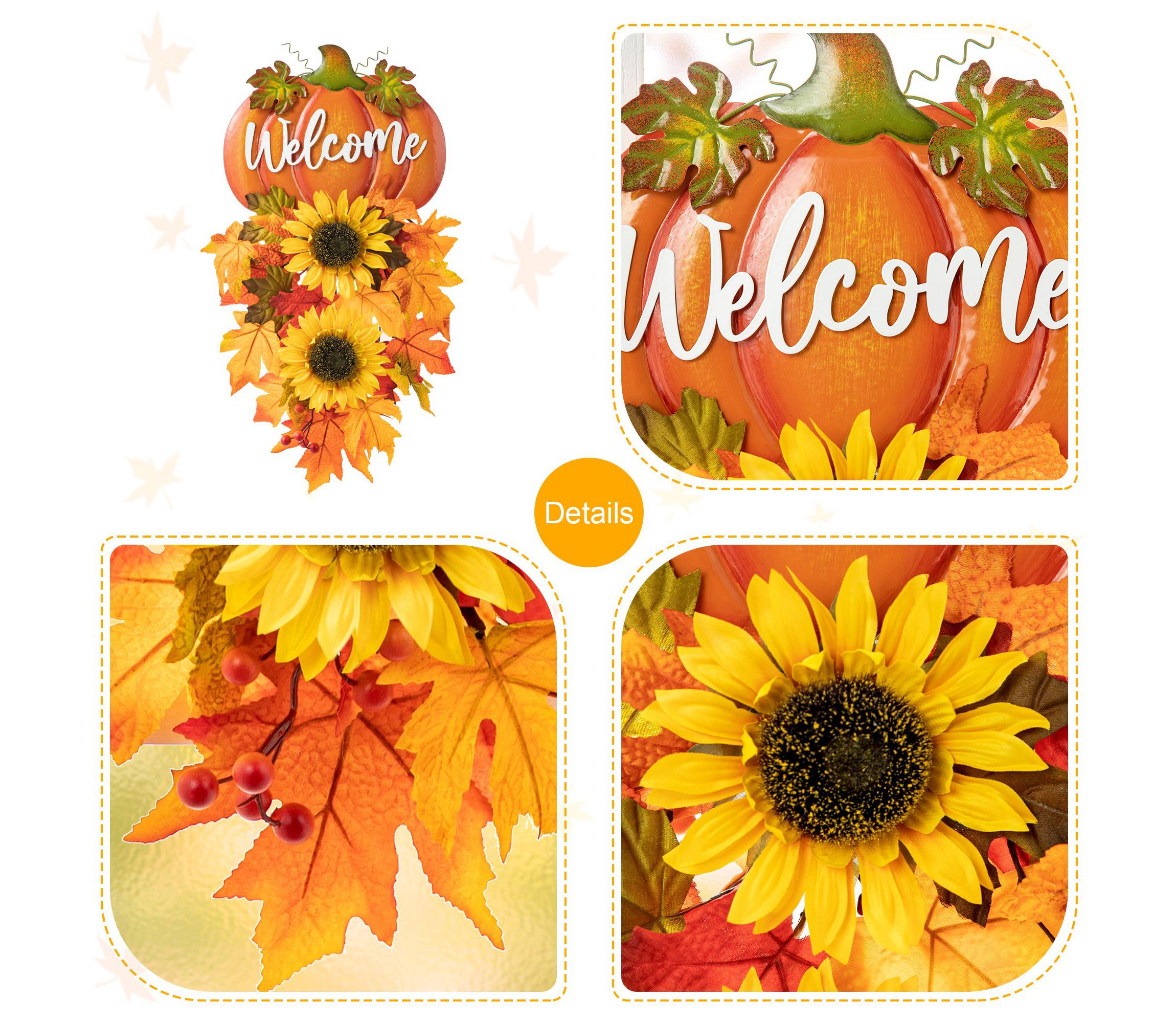 22.5"H Fall Metal Pumpkin & Sunflower Swag Wall Decor