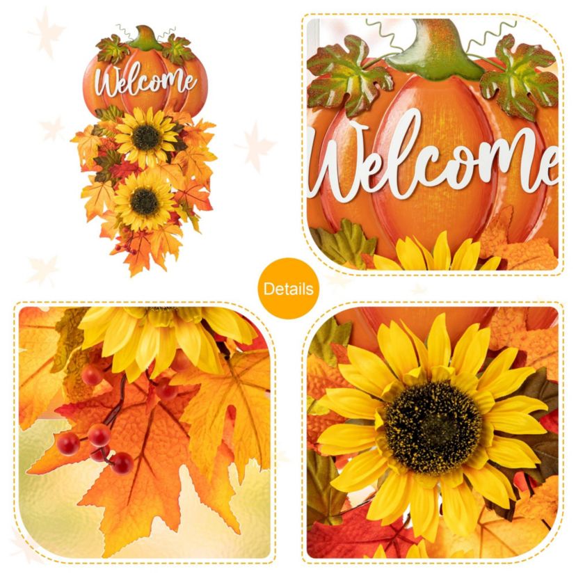 22.5"H Fall Metal Pumpkin & Sunflower Swag Wall Decor