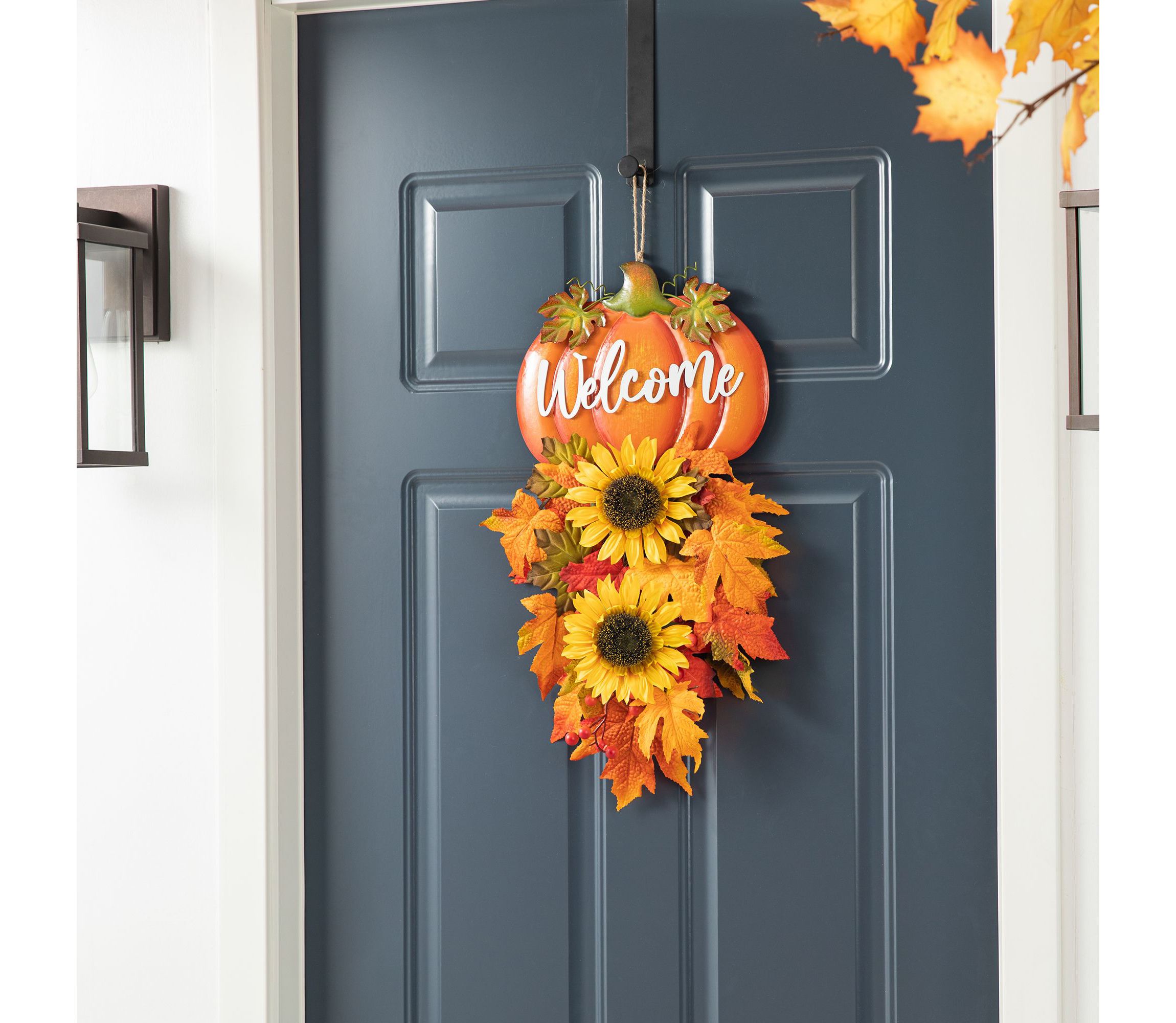 22.5"H Fall Metal Pumpkin & Sunflower Swag Wall Decor