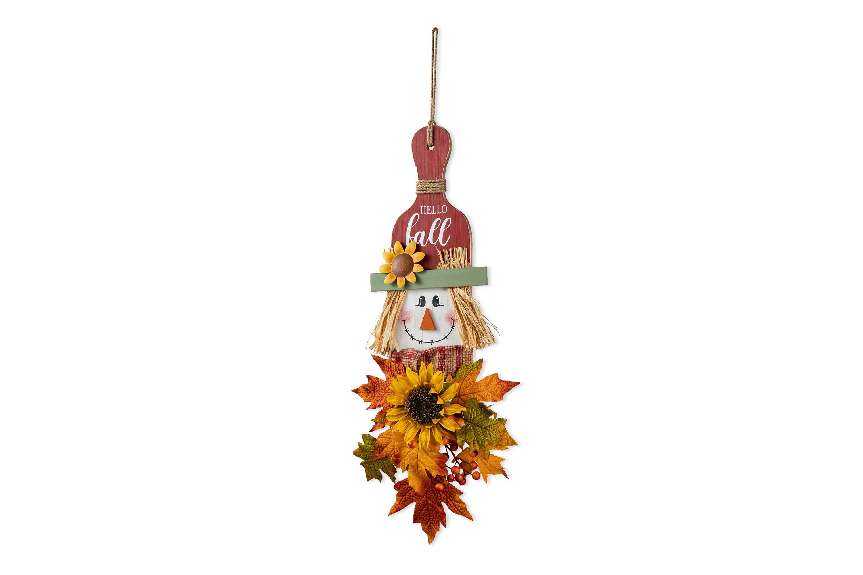 26"H  Fall Wooden Scarecrow Floral Door Hanger