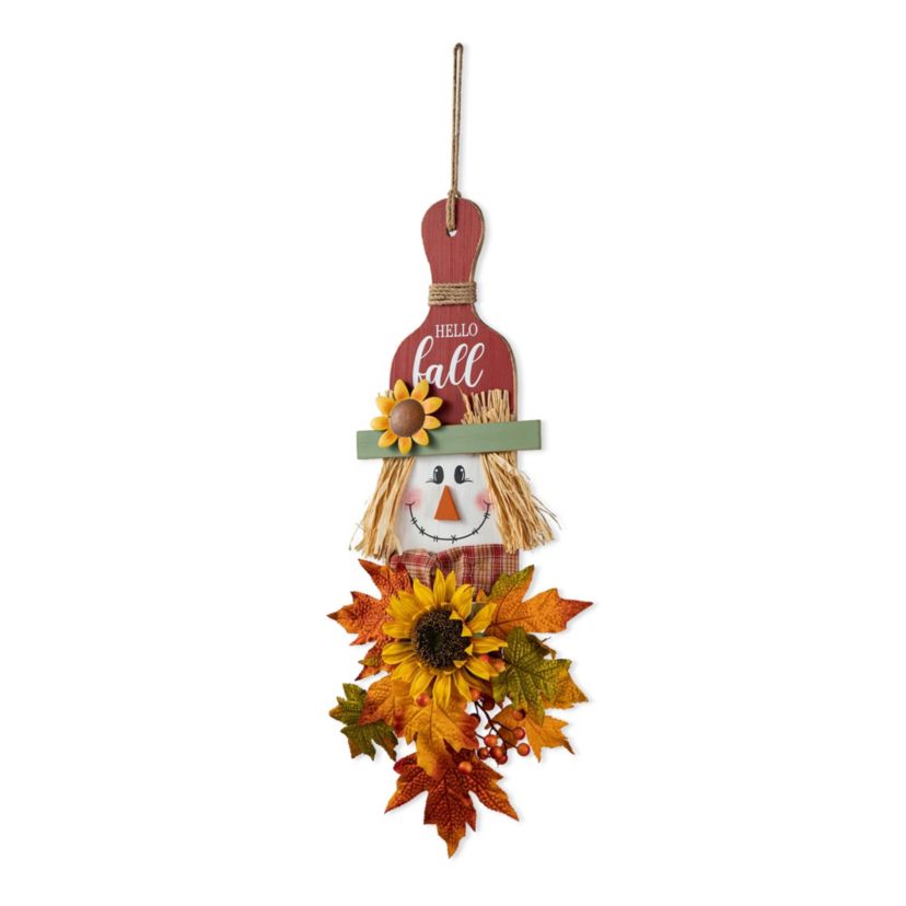 26"H  Fall Wooden Scarecrow Floral Door Hanger