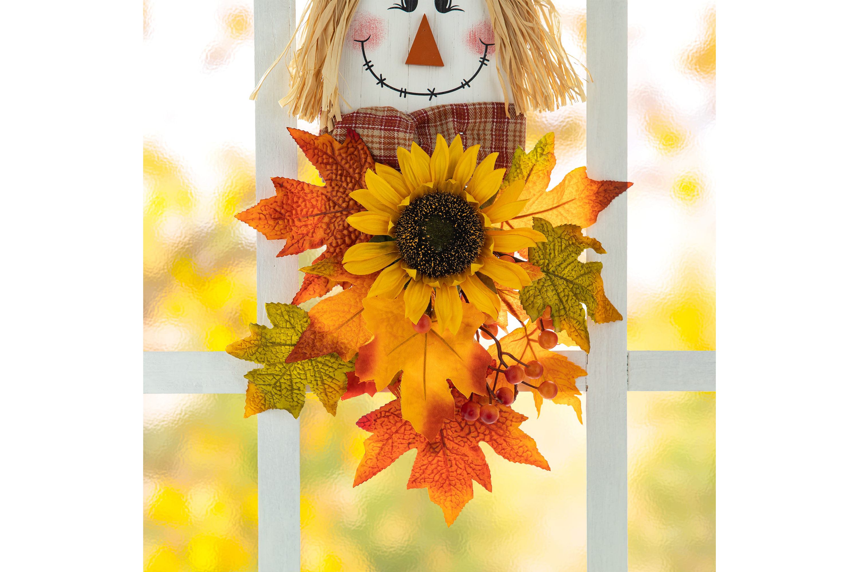 26"H  Fall Wooden Scarecrow Floral Door Hanger