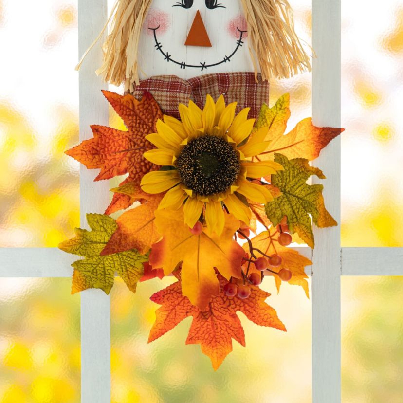 26"H  Fall Wooden Scarecrow Floral Door Hanger