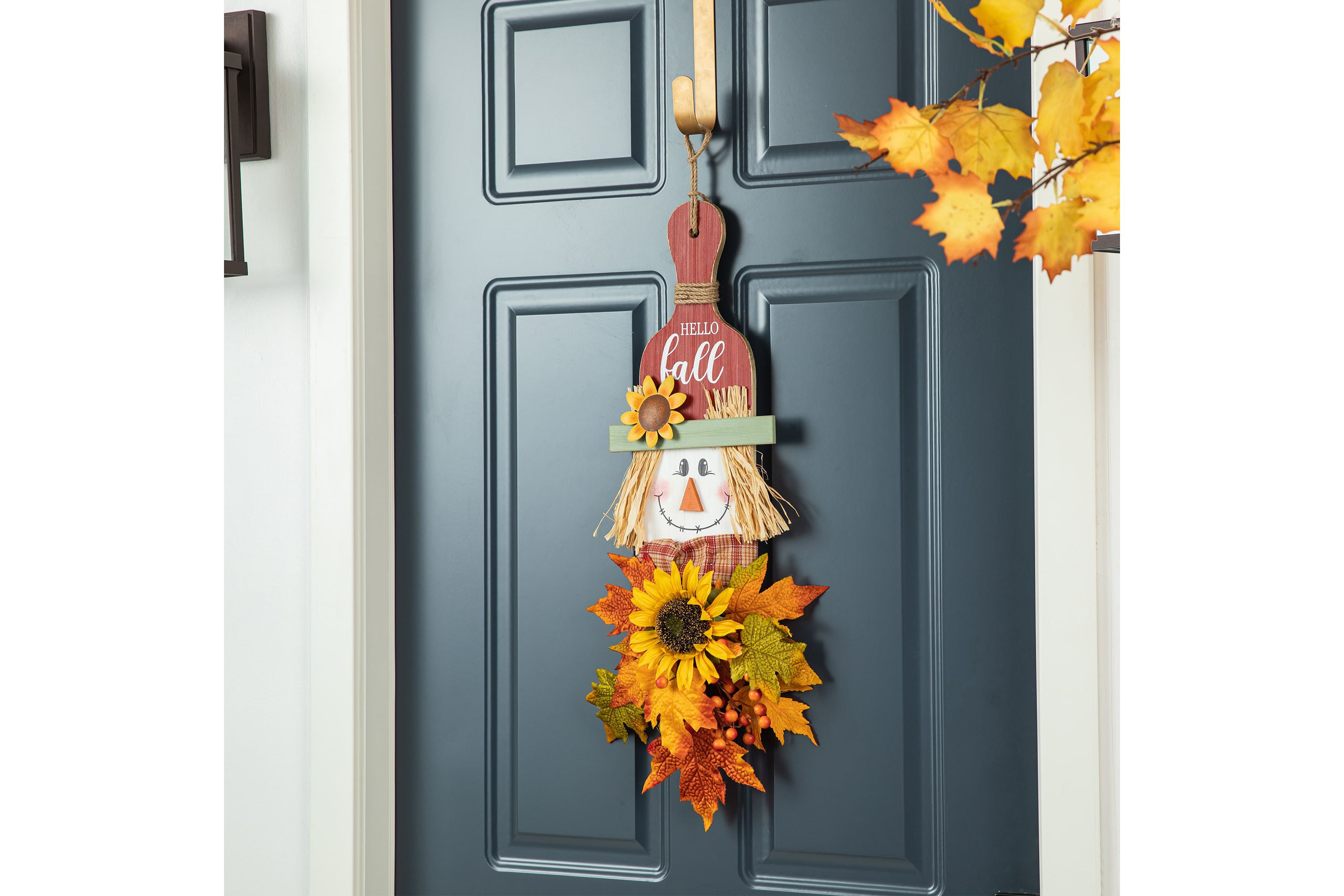 26"H  Fall Wooden Scarecrow Floral Door Hanger