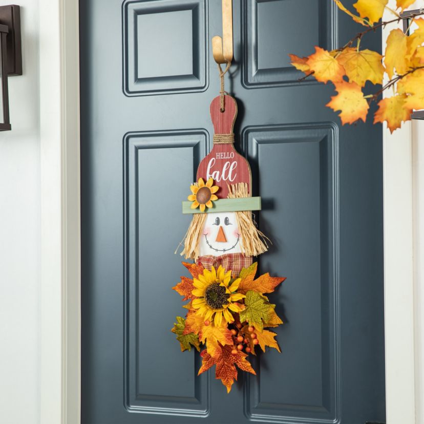 26"H  Fall Wooden Scarecrow Floral Door Hanger