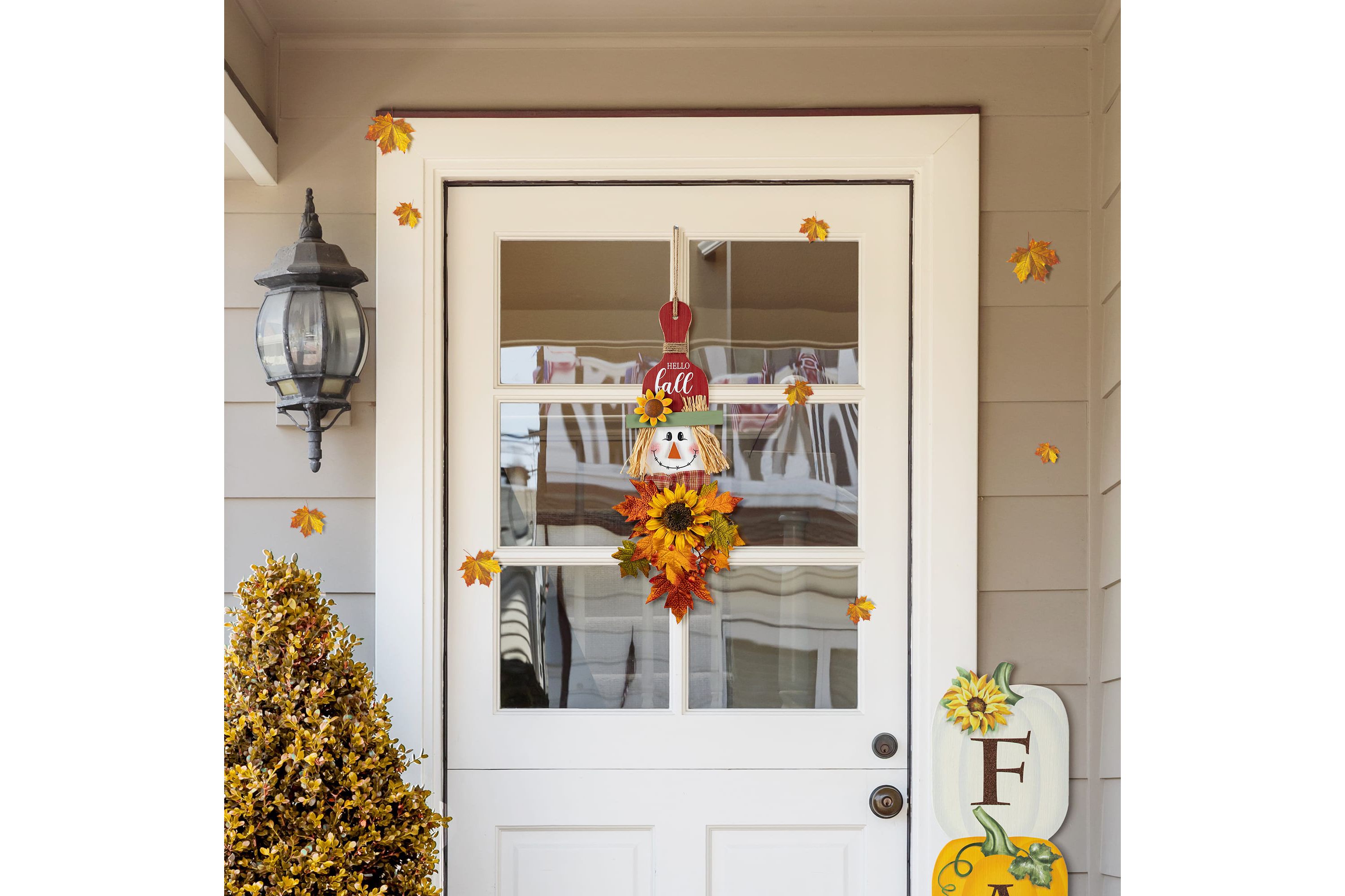26"H  Fall Wooden Scarecrow Floral Door Hanger