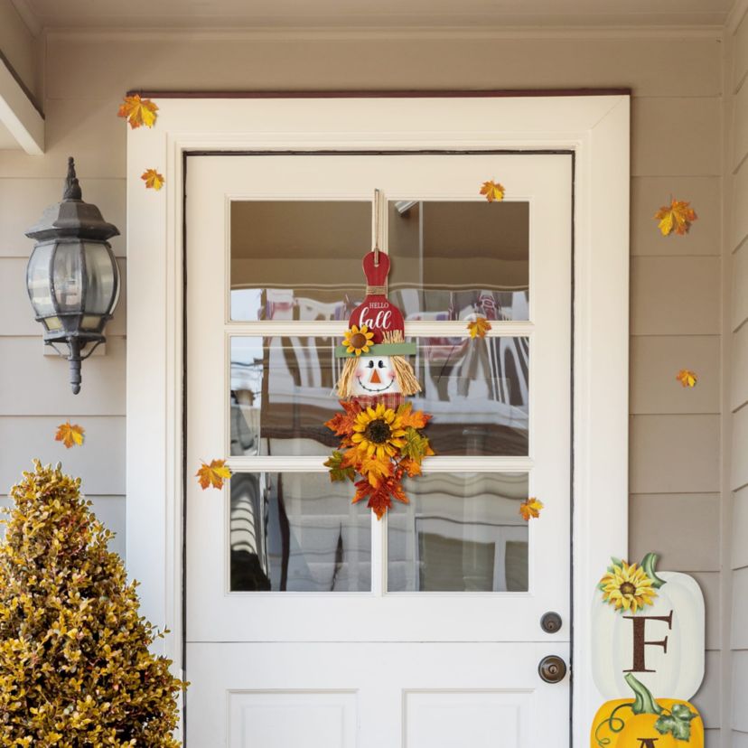 26"H  Fall Wooden Scarecrow Floral Door Hanger