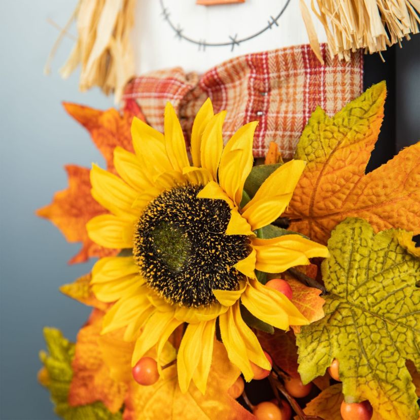 26"H  Fall Wooden Scarecrow Floral Door Hanger