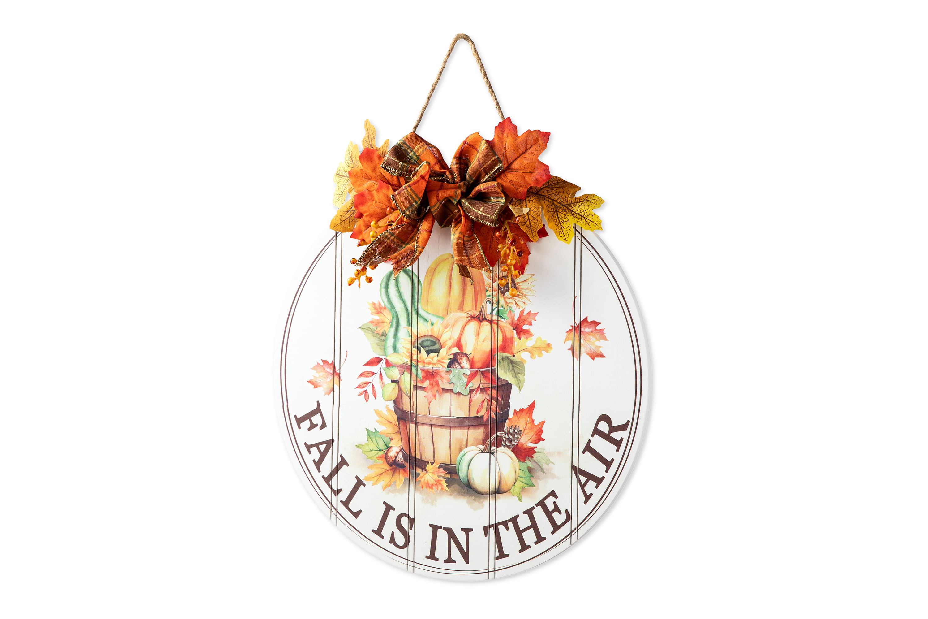 15"D Fall Wooden Round Word Sign Door Hanger