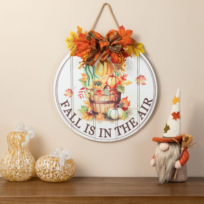 15"D Fall Wooden Round Word Sign Door Hanger
