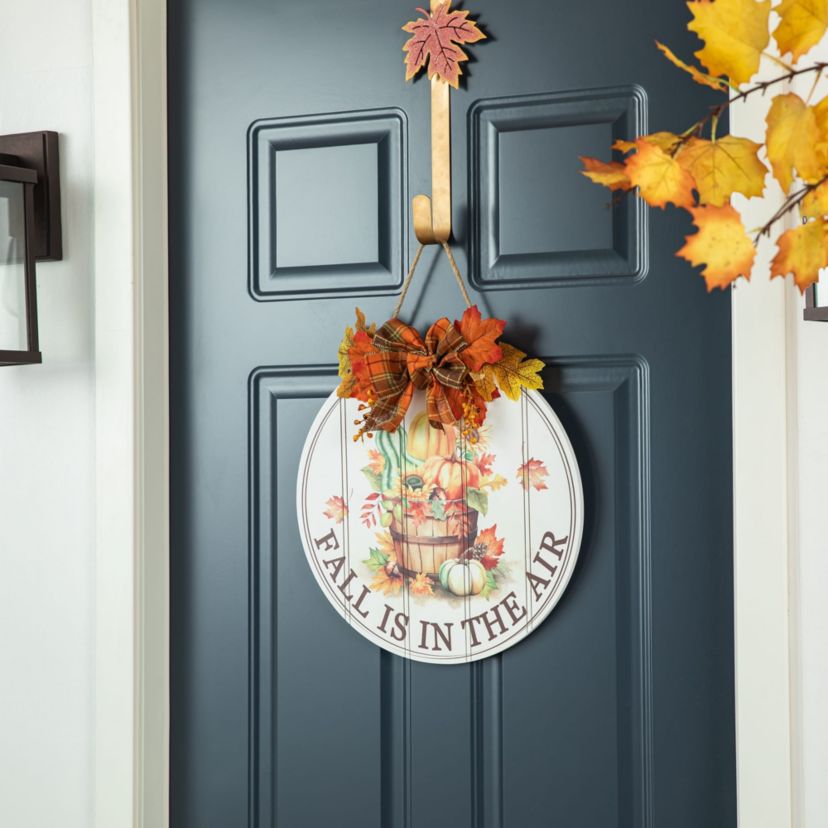 15"D Fall Wooden Round Word Sign Door Hanger